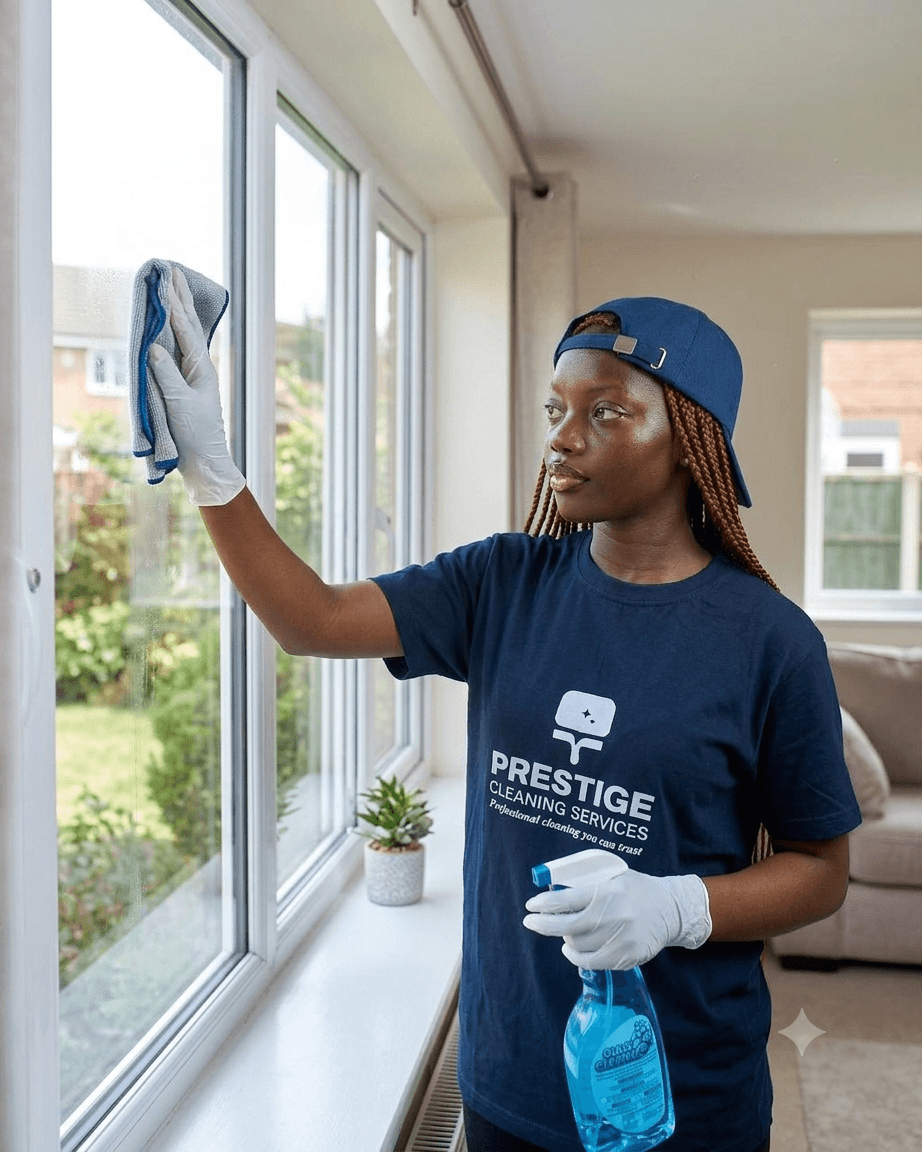 Cleaner mopping a tiled floor